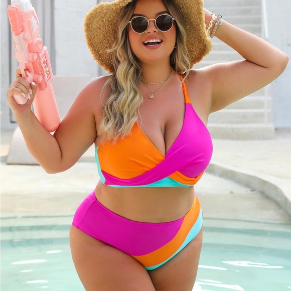 Vibrant Pink and Orange Women's Swimwear - Picture 1 of 5